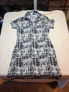 IBKUL T-Shirt Dress Womens Sz S Gray/Black/White Golf  Dress With Zip Pockets